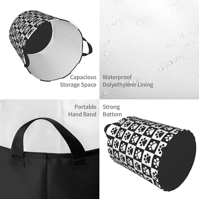 Black And White Dog Paws Laundry Hamper Bag - Image 3