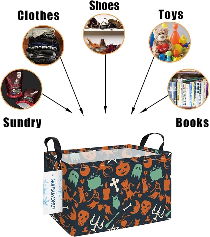 LANGYASHAN Rectangular Halloween Ghost Storage Bin Collapse Canvas Fabric - Image 4