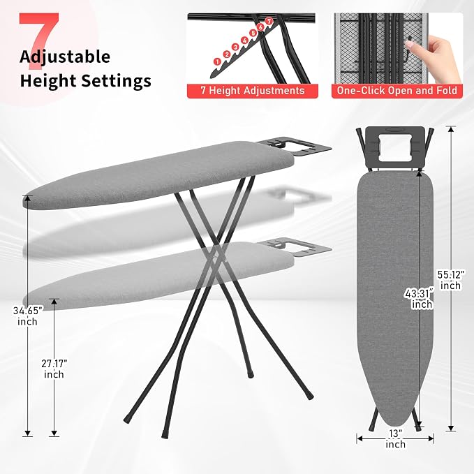 Ironing Board with Stable Iron Rest and 7 Adjustable Heights - Image 3