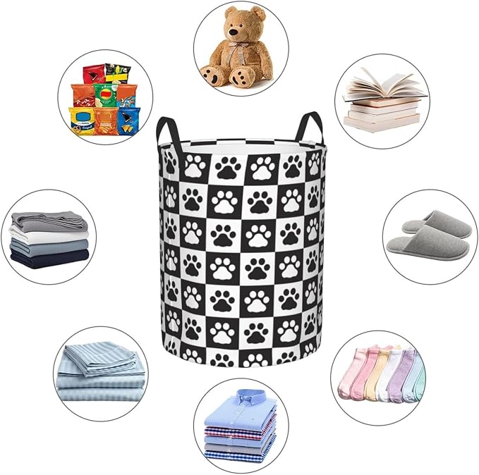 Black And White Dog Paws Laundry Hamper Bag - Image 5