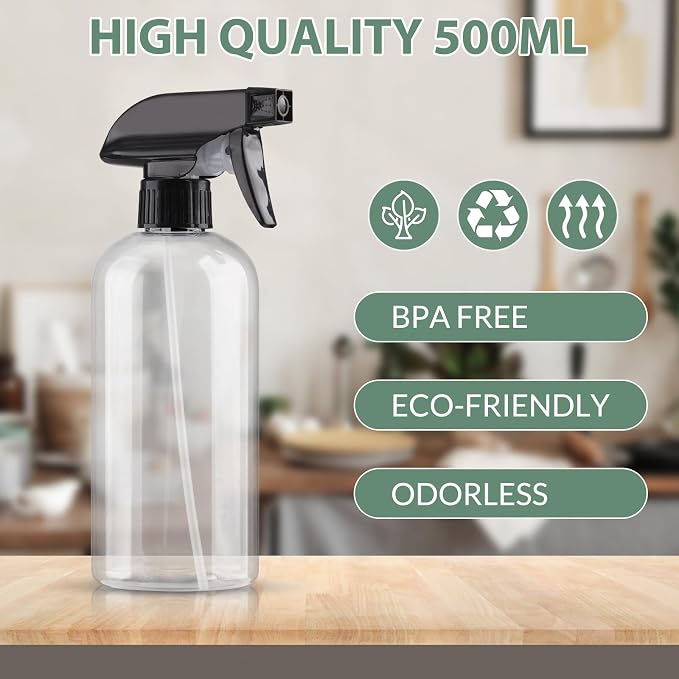 Bynccea Plastic Spray Bottles 2 Pack Clear Empty Spray Bottle 16oz 500ml Squirt - Image 6