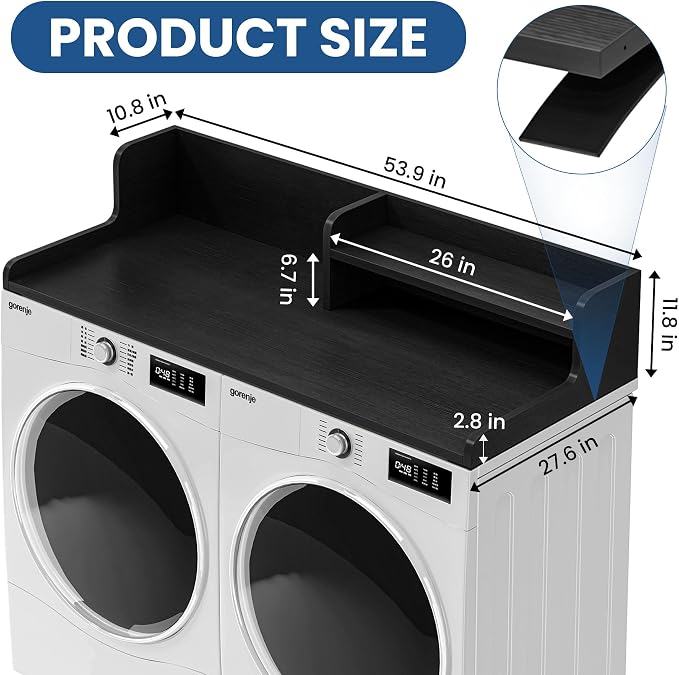 Washer Dryer Countertop with Open Storage Shelf & Raised Edge Guard, Modern - Image 2