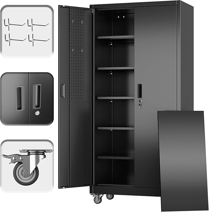 Garage Storage Cabinet with Wheels and Pegboard, Assembly Required by GANGMEIMENTALSTORAGECABINET