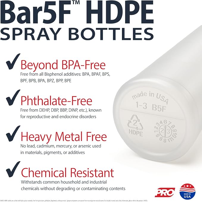 Bar5F 16-Ounce Spray Bottles | HDPE, Phthalates-Free | All-Purpose, Chemical - Image 4