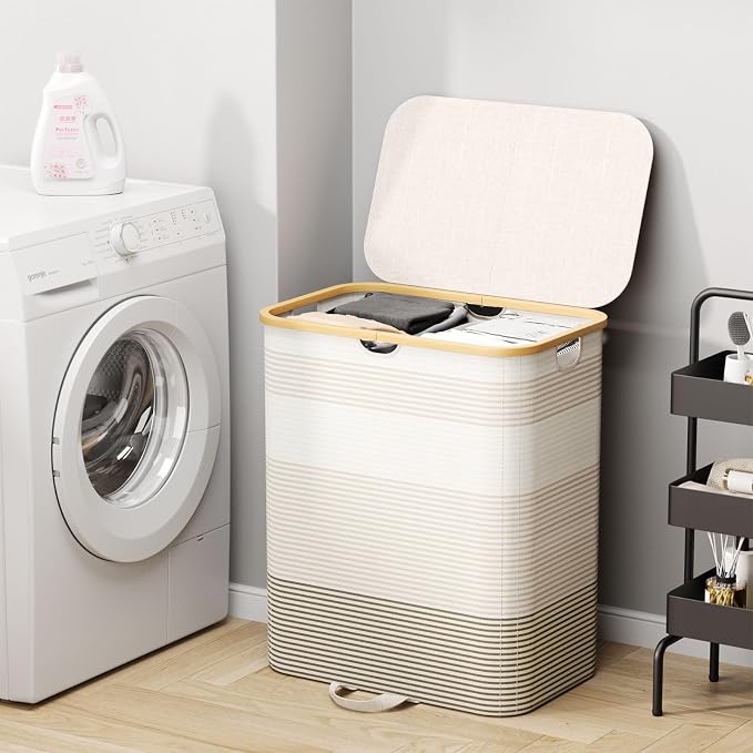 Double Laundry Hamper with Lid and Removable Bags, 150L Large Collapsible 2 - Image 3
