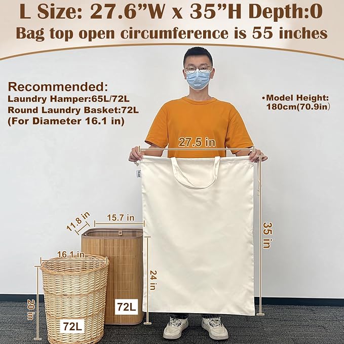 Canvas Laundry Bag with Handles & Drawstring Closure 27.5”Wx35"H, Thick Laundry - Image 2