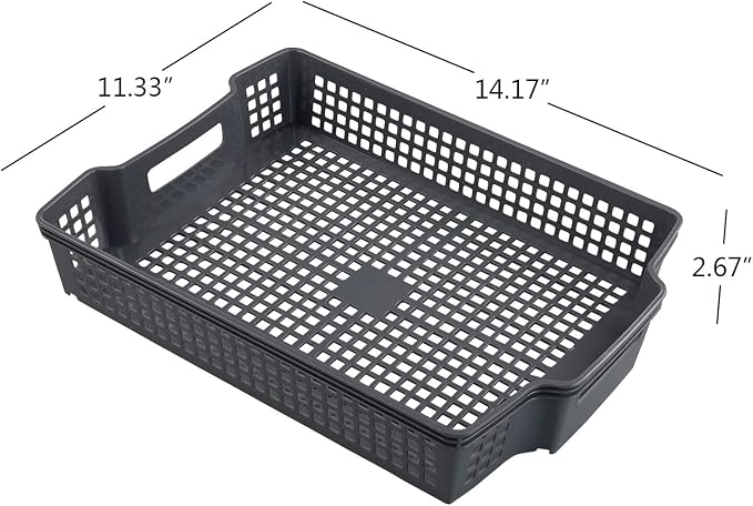 Gray Plastic Stackable Paper Storage Basket Tray, 6 Packs - Image 2