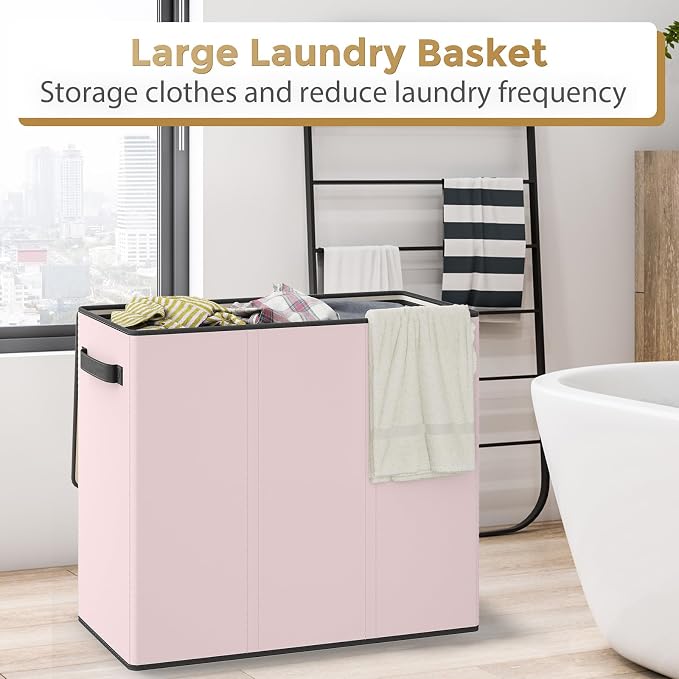 180L Laundry Hamper 3 Section, Large Laundry Basket - Image 3