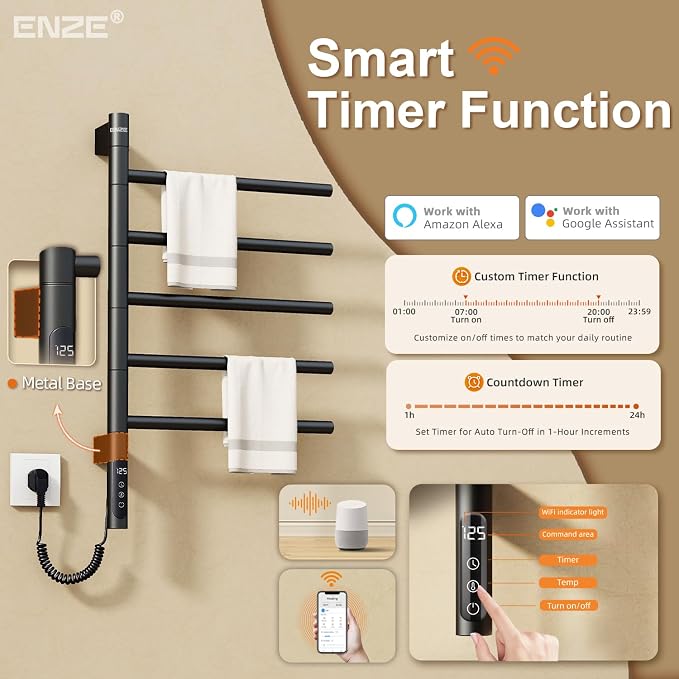 ENZE Smart Rotating Heated Towel Rack - Image 4