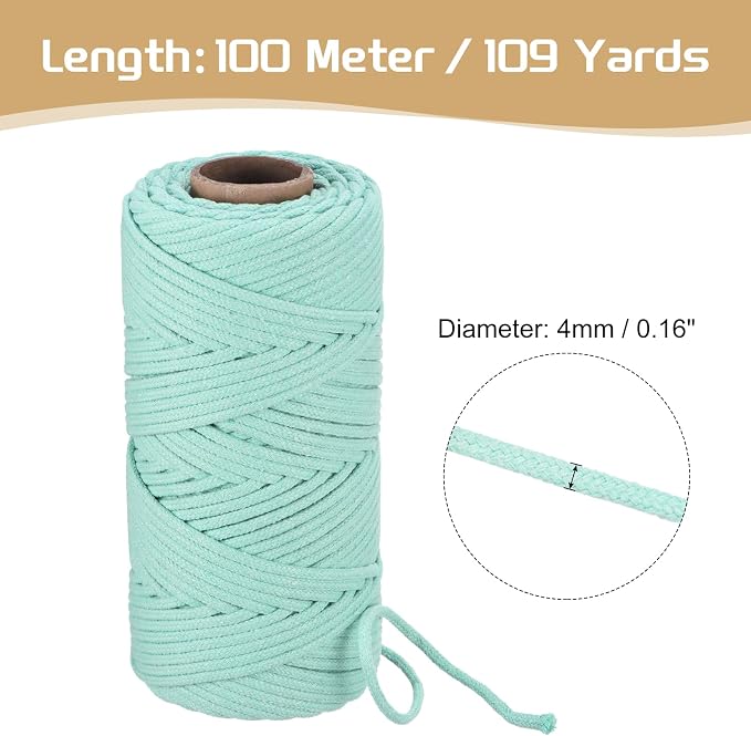 Rebower Macrame Cord 4mm x 109 Yard, Natural Cotton Macrame Rope Twisted - Image 2