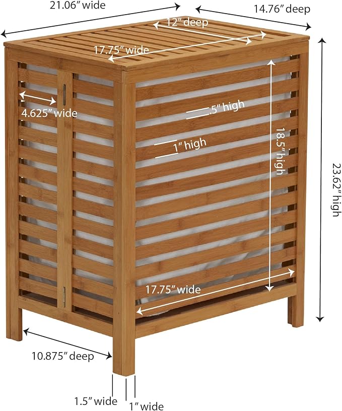 Household Essentials Bamboo Laundry Hamper, Slated Hamper - Image 4