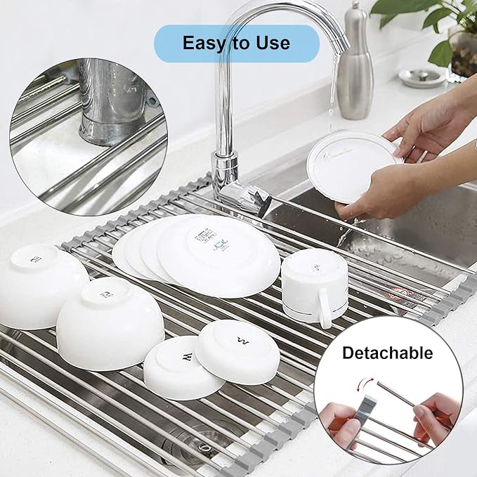 Searik Roll up Dish Drying Rack, Over The Sink Rolling Dish Drainer Rack - Image 4