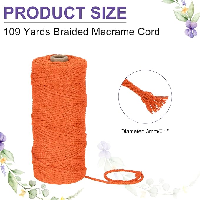 MECCANIXITY Braided Macrame Cord, 3mm x 109 Yards Natural Cotton Rope Macrame - Image 2