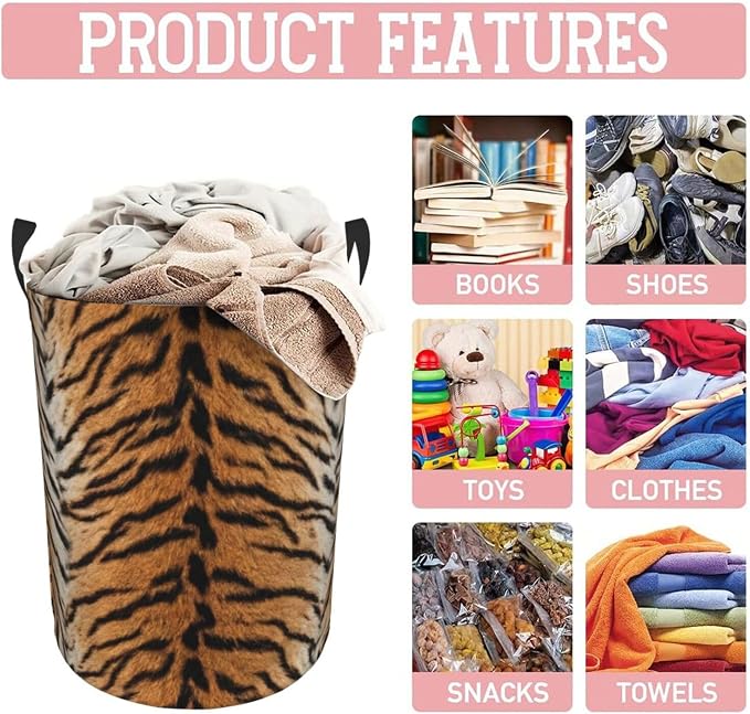 Tiger Animal Texture Laundry Hamper Bag - Image 8
