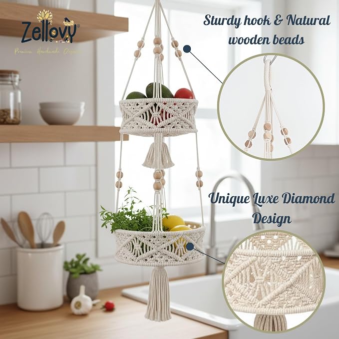 2 Tier Hanging Basket, Macrame Hanging Basket - Image 4
