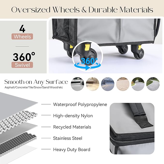 Reusable Grocery Bag on Wheels, Foldable Rolling Duffle Bag, Carry on Luggage - Image 3