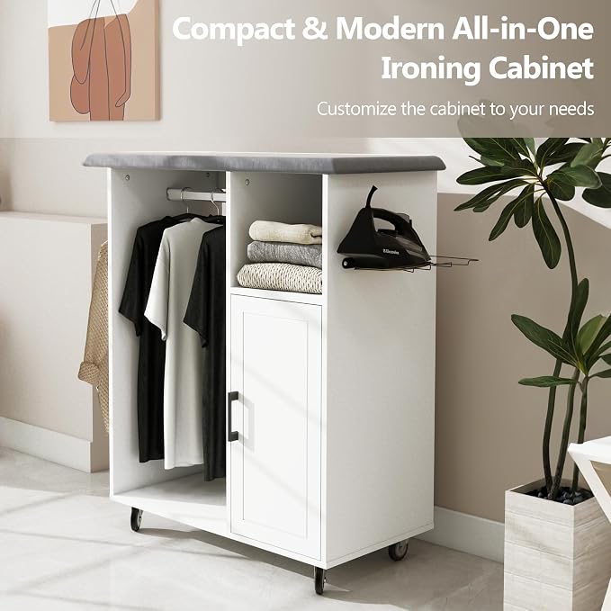 Rolling Ironing Board with Storage, Ironing Cart with Iron Holder and Coat - Image 7