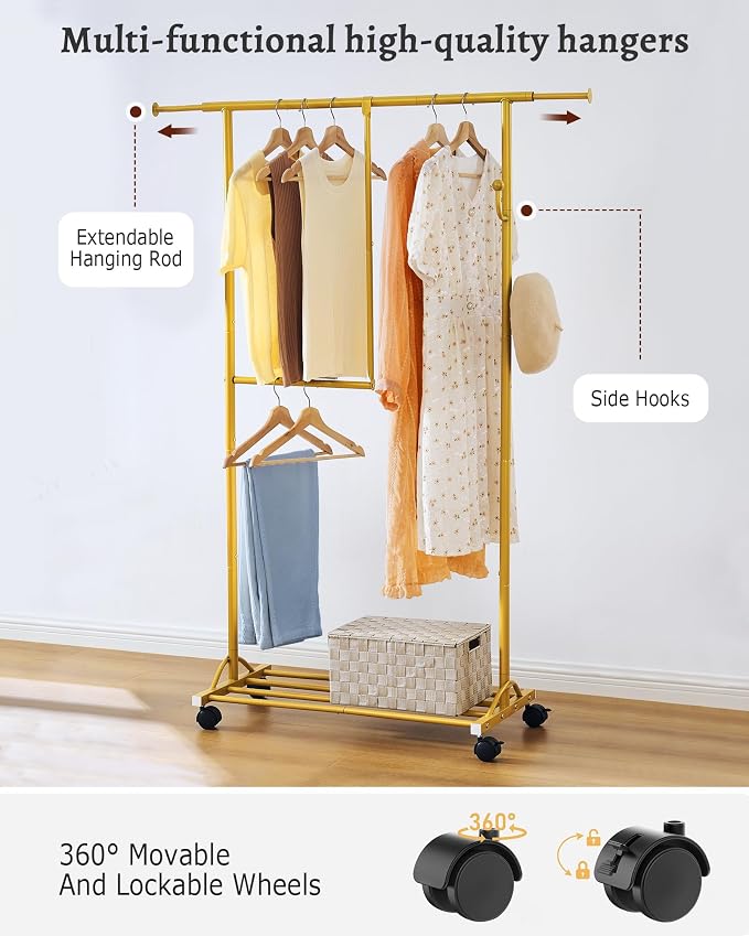 FAVOOSTY Clothes Rack for Hanging Clothes, Rolling & Extending Clothing Rack - Image 6
