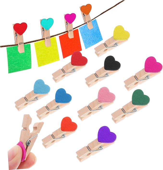 Cabilock 50pcs Mini Wooden Clothespins Heart Clips - Image 4