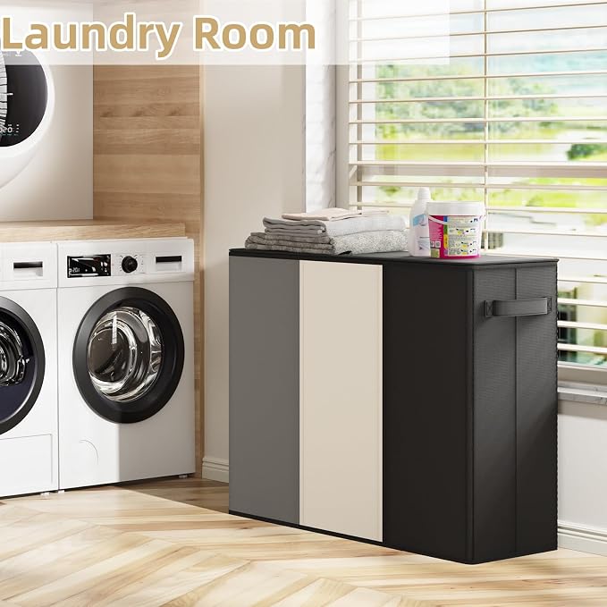 180L Laundry Hamper 3 Section, Large Laundry Basket - Image 2