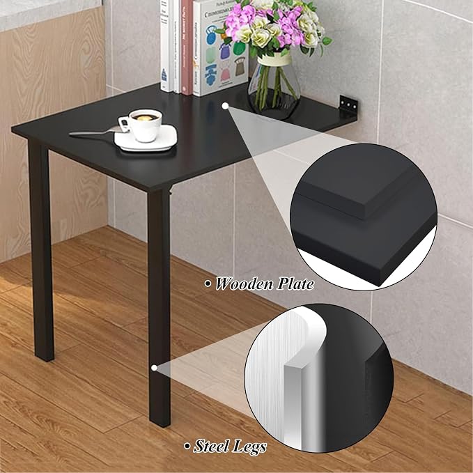 Wall Mounted Folding Table, Flip-up Dining Table Wood Drop-Leaf Desk - Image 6