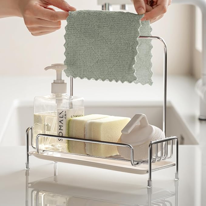 Silver Sponge Holder for Kitchen Sink, Sink Caddy Organizer by LANZYLO