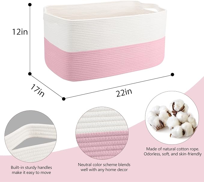 Large Pink Storage Basket, Woven Blanket storage - Image 2