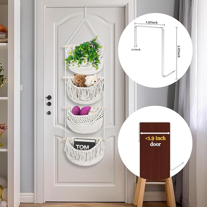 4 Tier Hanging Fruit Basket for Kitchen, 4 Pack Detachable Cotton Crocheted - Image 5