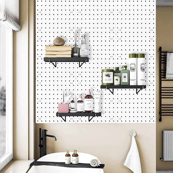 Black Pegboard Shelf, 4 Pack Wooden Pegboard Shelves - Image 5