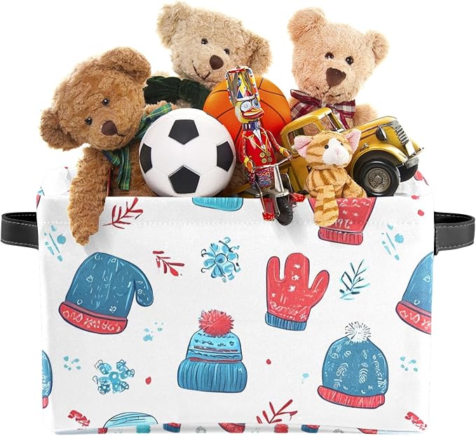 Winter Gloves Hat Storage Basket Snowflake Large Collapsible Storage Cube Box - Image 3