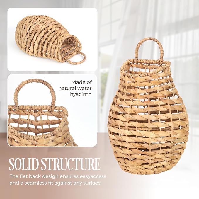 Natural Handwoven Wall Hanging Water Hyacinth Basket - Image 3