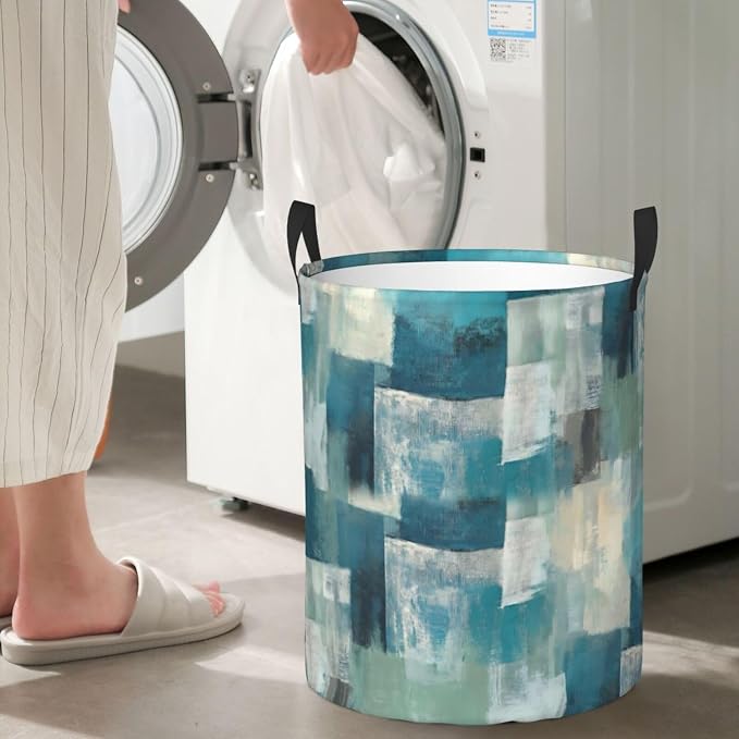 Turquoise Grey Geometric Laundry Hamper Bag - Image 6
