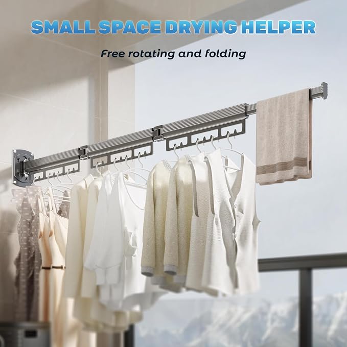 Clothes Drying Rack Wall Mounted, Expandable Drying Rack Clothing, Laundry - Image 2