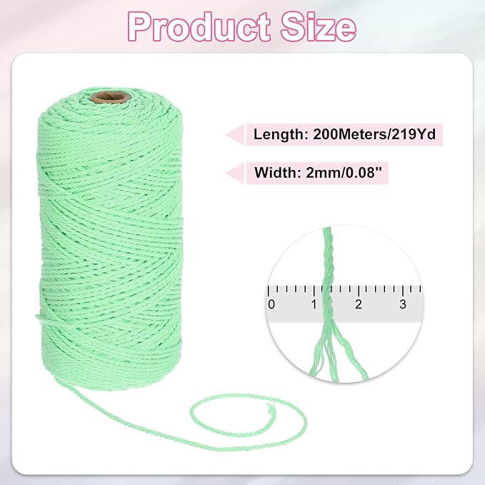 HARFINGTON Natural Macrame Cord 2mm x 220 Yards 3 Strand Twisted Cotton Macrame - Image 2