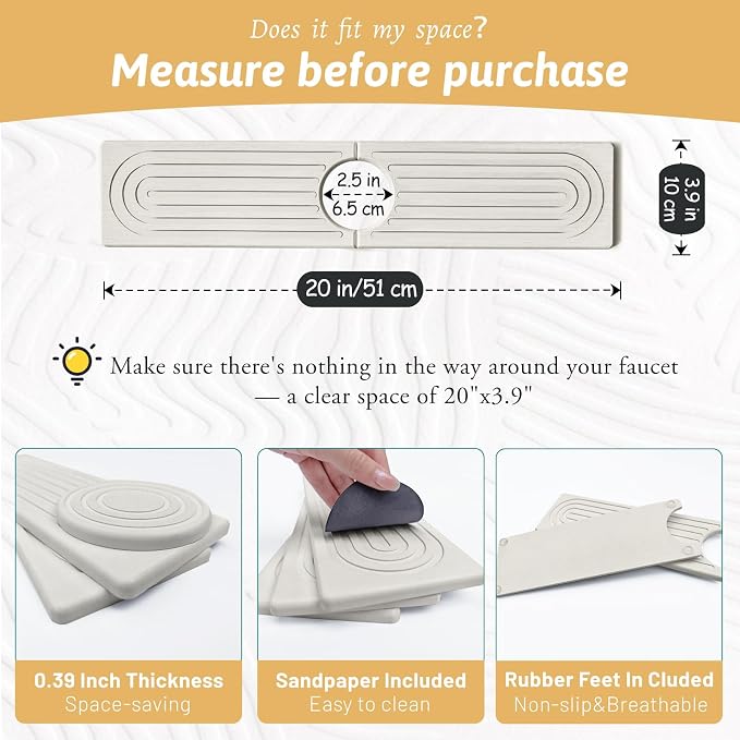 Stone Faucet Mat Handle Drip Catcher, Dish Drying Mat Soap Sponge Holder Tray - Image 2