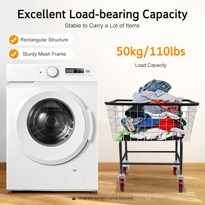 4.5 Bushel Steel Wire Laundry Cart, Commercial Wire Laundry Basket - Image 2