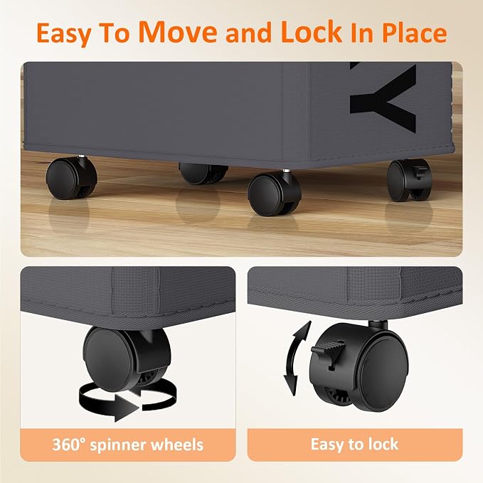 Laundry Basket with Wheels, 90L Rolling Laundry Hamper with Wheels, Large - Image 5