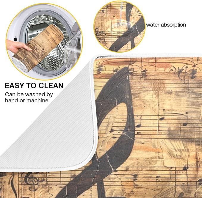 Stylish Music Score Notes Absorbent Dish Drying Mat, 16 x 18 Inch Microfiber - Image 5