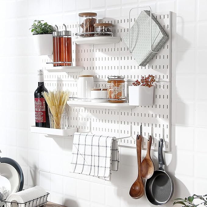 4 PCS White Pegboard Wall Organizer, Self-Adhesive Peg Board Wall Panel Kits - Image 5