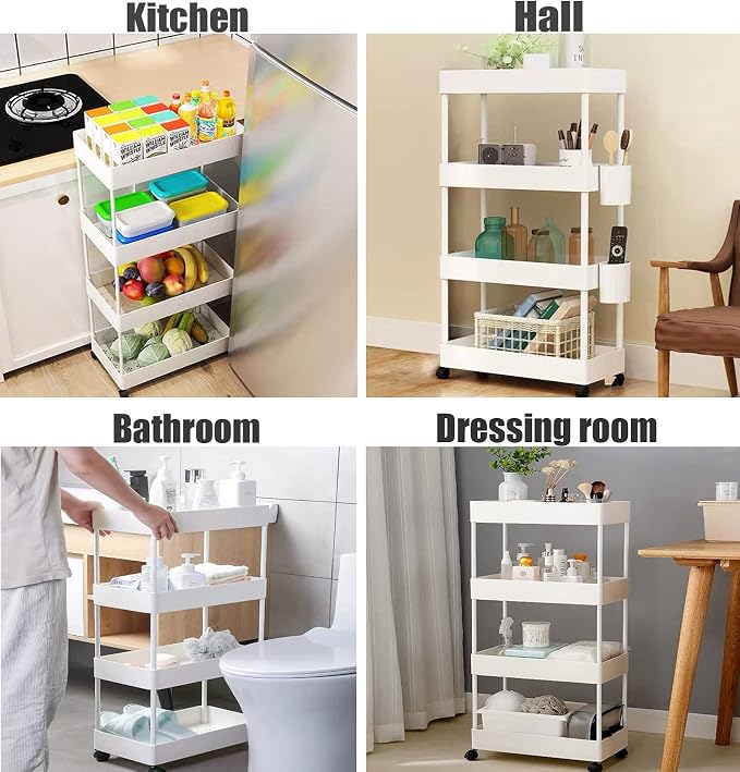 4 Tier Slim Rolling Utility Kitchen Cart Bathroom Organizer - Image 3