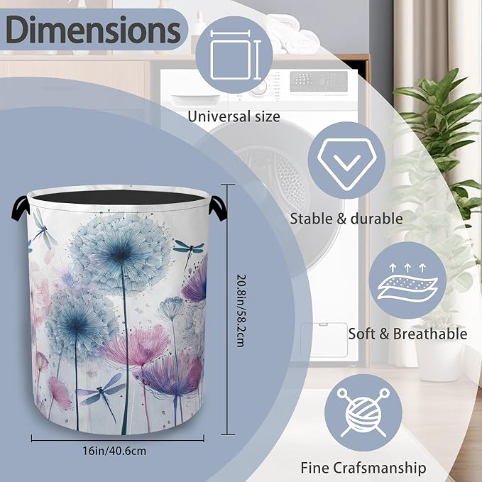 Dandelion Dragonfly Laundry Hamper, Dirty Clothes Laundry Basket - Image 2