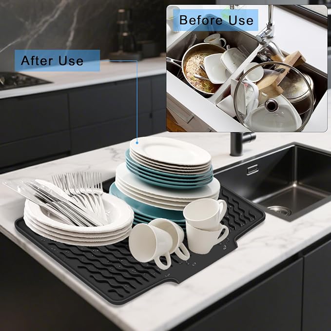 Silicone Dish Drying Mat with Drain Lip 16" x 13" Dish Drying Pad, Drain Mats - Image 4