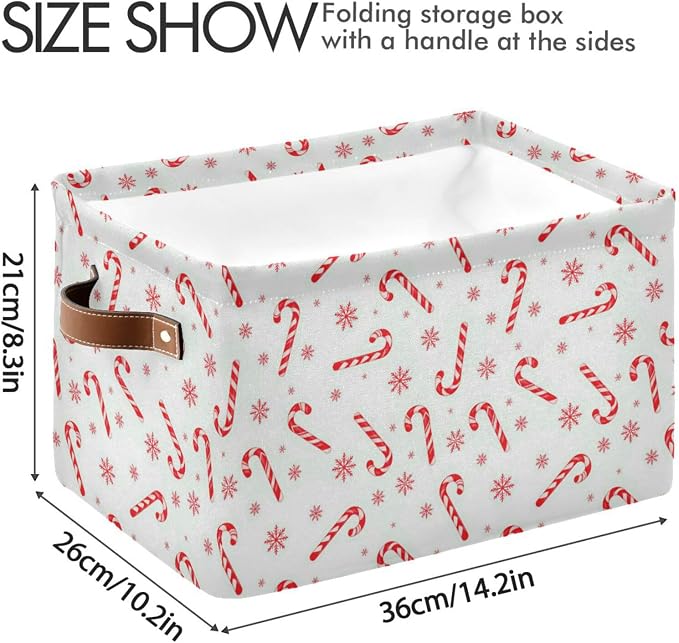 Pfrewn Christmas Winter Storage Basket Candy Cane on A White Collapsible - Image 4