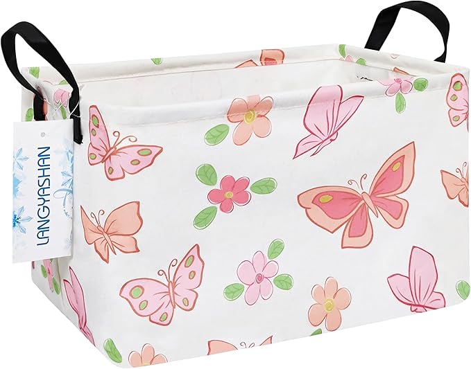 LANGYASHAN Rectangular Storage Bin Collapse Canvas Fabric Cartoon Storage Basket by LANGYASHAN