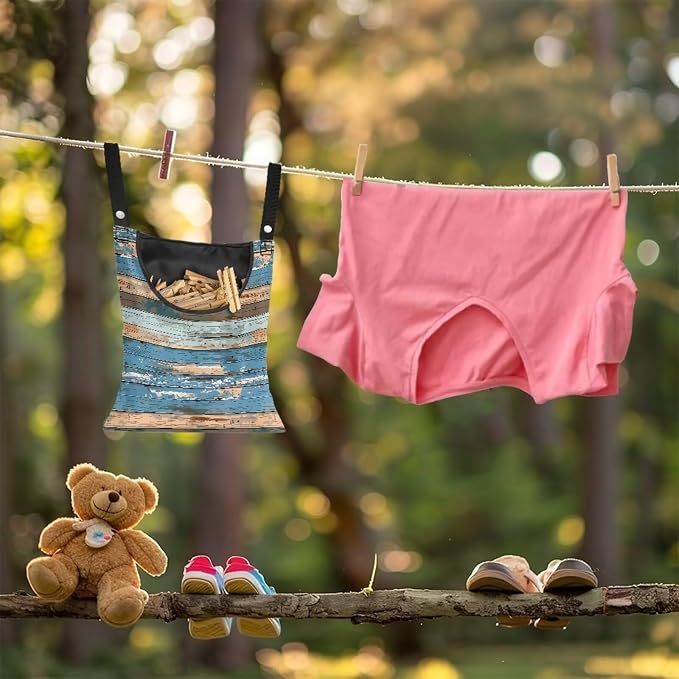 Wood Print Space-Saving Laundry Clothespin Bag, Waterproof Polyester Material - Image 4