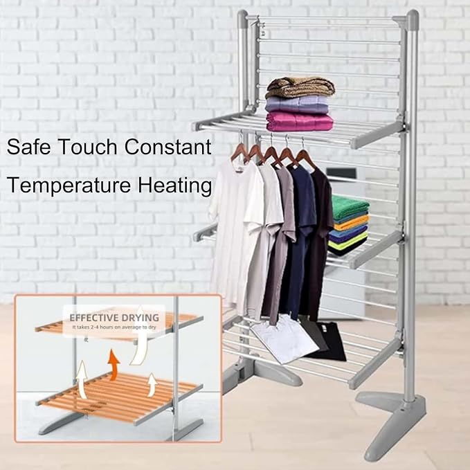 3-Tier Foldable Heated Electric Clothes Drying Rack | 300w Electric Standing - Image 4