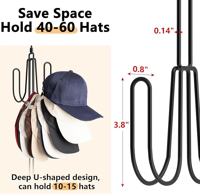 Hat Hangers for Closet, Stainless Steel Hat Organizer, Hat Racks for Baseball - Image 4
