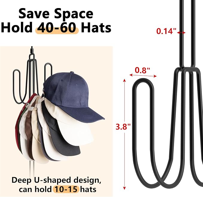 Hat Hangers for Closet, Stainless Steel Hat Organizer, Hat Racks for Baseball - Image 4