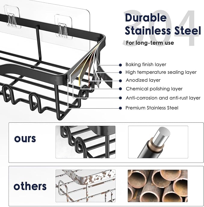 Shower Caddy Adhesive Shower Organizer 8-Pack, Rustproof Stainless Steel - Image 3
