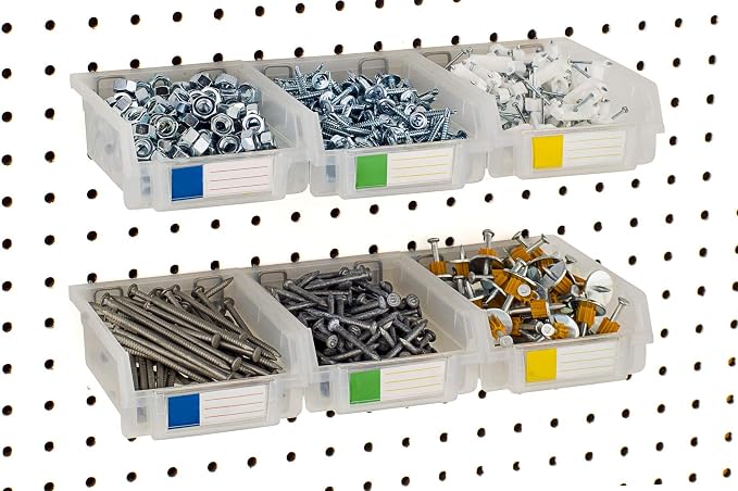 Pegboard Bins - 3.5" Bins, 6 Pack Clear - Hooks to Any Peg Board - Organize - Image 3